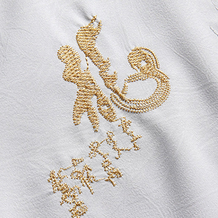 Buddha Stones Chinese New Year Embroidered Dragon Frog-button Tang Suit Hanfu Traditional Uniform Long Sleeve Top Pants Clothing Men's Set - image 8