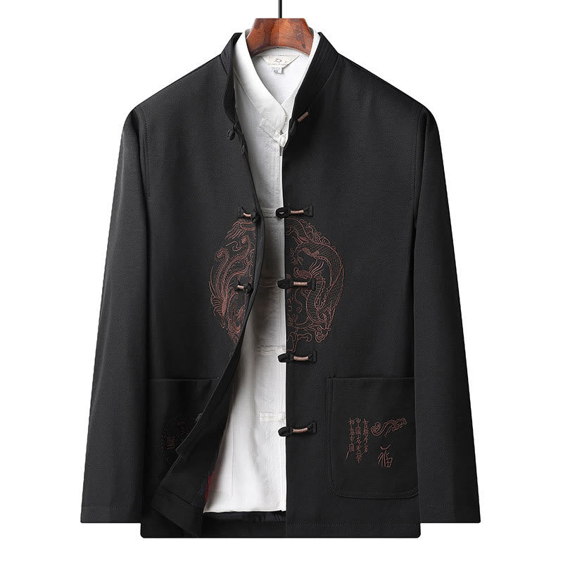 Buddha Stones Chinese New Year Embroidered Tang Suit Hanfu Traditional Uniform Long Sleeve Top Pants Clothing Men's Set - Black-Top - US/UK/AU46，EU56 (5XL) - image 17
