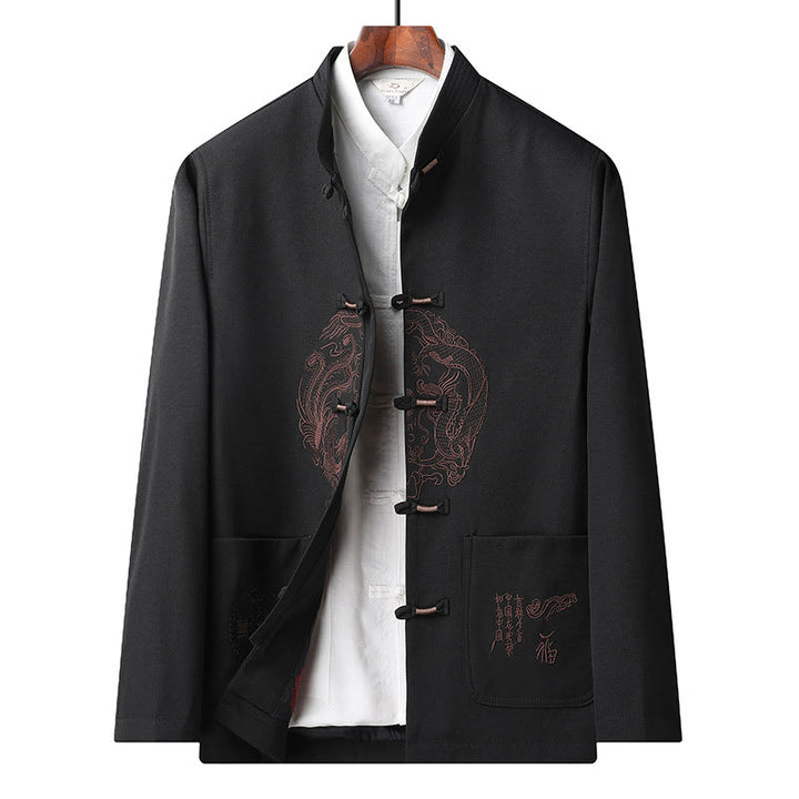 Buddha Stones Chinese New Year Embroidered Tang Suit Hanfu Traditional Uniform Long Sleeve Top Pants Clothing Men's Set - Black-Top - US/UK/AU46，EU56 (5XL) - image 17