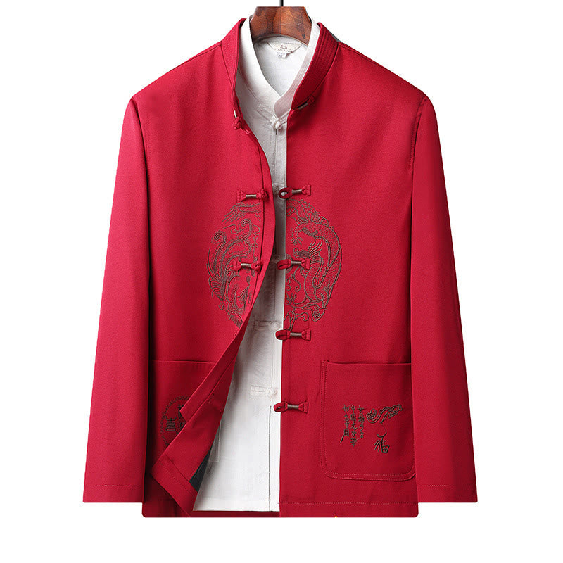 Buddha Stones Chinese New Year Embroidered Tang Suit Hanfu Traditional Uniform Long Sleeve Top Pants Clothing Men's Set - Red-Top - US/UK/AU46，EU56 (5XL) - image 6