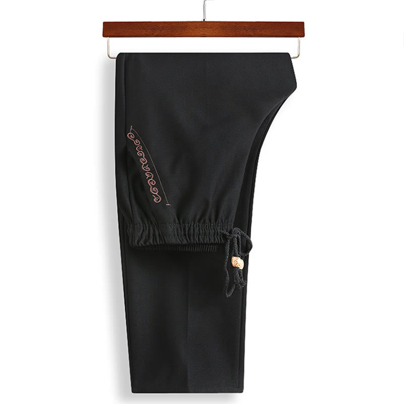 Buddha Stones Chinese New Year Embroidered Tang Suit Hanfu Traditional Uniform Long Sleeve Top Pants Clothing Men's Set - image 5