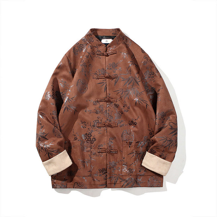 Buddha Stones Chinese New Year Clothes Flowers Bamboo Solid Color Cuff Frog-button Tang Suit Cotton Men's Jacket Shirt With Pockets - image 22