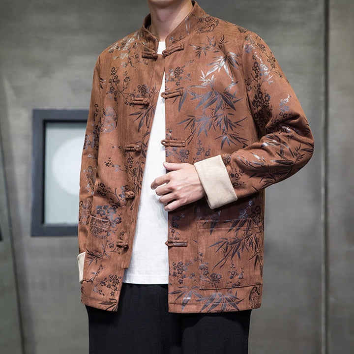 Buddha Stones Chinese New Year Clothes Flowers Bamboo Solid Color Cuff Frog-button Tang Suit Cotton Men's Jacket Shirt With Pockets - image 18