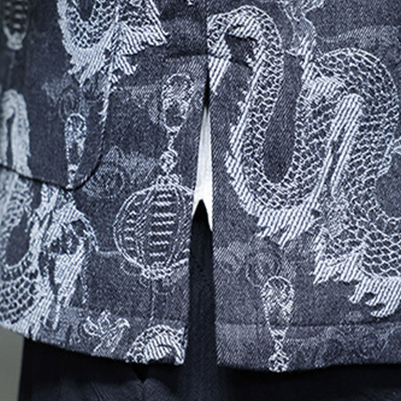 Buddha Stones Chinese New Year Jacquard Embroidery Dragon Lantern Frog-button Tang Suit Cotton Men's Jacket Shirt With Pockets - image 26