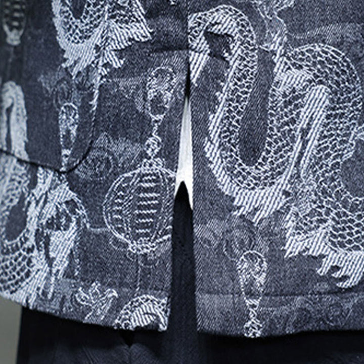 Buddha Stones Chinese New Year Jacquard Embroidery Dragon Lantern Frog-button Tang Suit Cotton Men's Jacket Shirt With Pockets - image 26