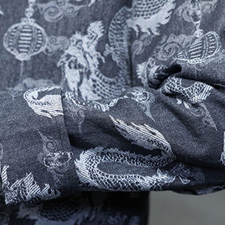 Buddha Stones Chinese New Year Jacquard Embroidery Dragon Lantern Frog-button Tang Suit Cotton Men's Jacket Shirt With Pockets - image 25