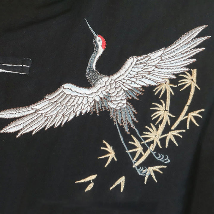 Buddha Stones Chinese New Year Flying Crane Embroidery Frog-button Tang Suit Cotton Men's Jacket Shirt - image 15