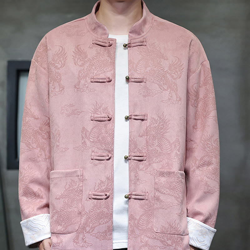 Buddha Stones Chinese New Year Kirin Print Frog-button Tang Suit Men's Jacket Shirt With Pockets - image 34