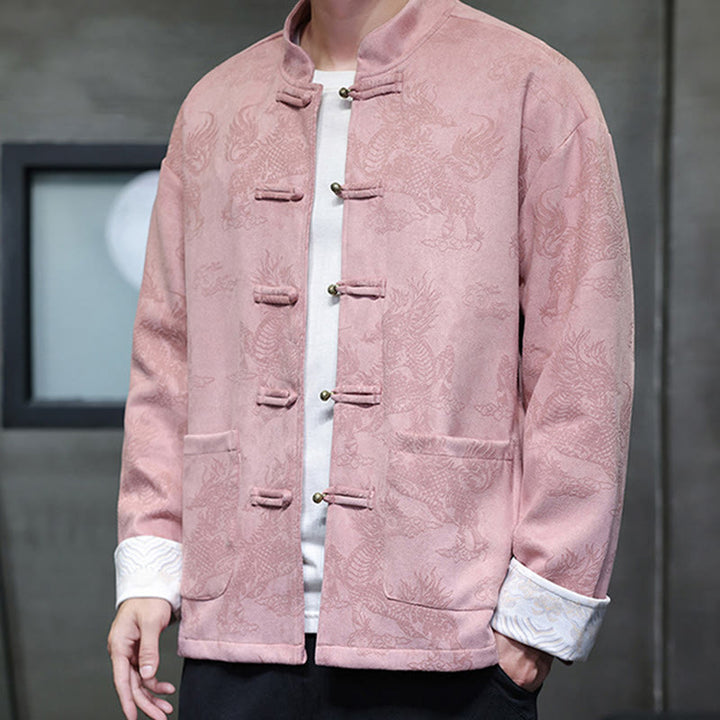 Buddha Stones Chinese New Year Kirin Print Frog-button Tang Suit Men's Jacket Shirt With Pockets - image 35