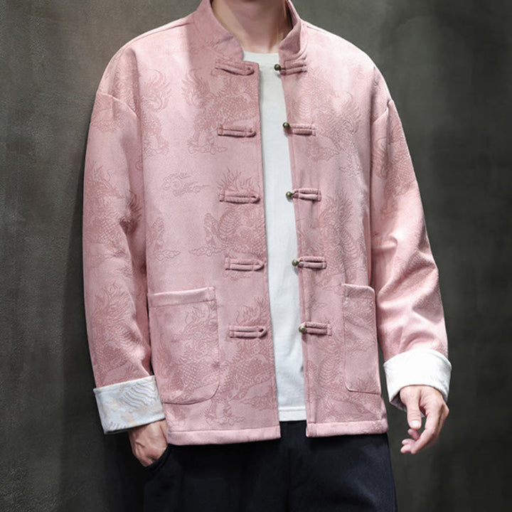 Buddha Stones Chinese New Year Kirin Print Frog-button Tang Suit Men's Jacket Shirt With Pockets - image 31