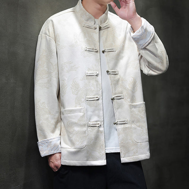 Buddha Stones Chinese New Year Kirin Print Frog-button Tang Suit Men's Jacket Shirt With Pockets - image 27