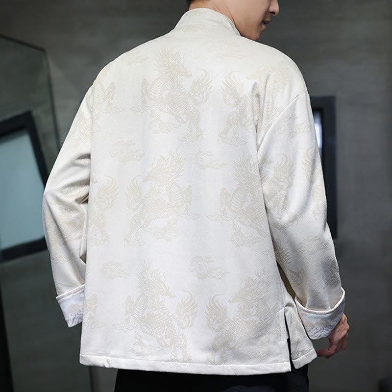 Buddha Stones Chinese New Year Kirin Print Frog-button Tang Suit Men's Jacket Shirt With Pockets - image 25
