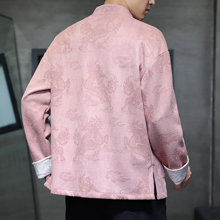 Buddha Stones Chinese New Year Kirin Print Frog-button Tang Suit Men's Jacket Shirt With Pockets - image 33