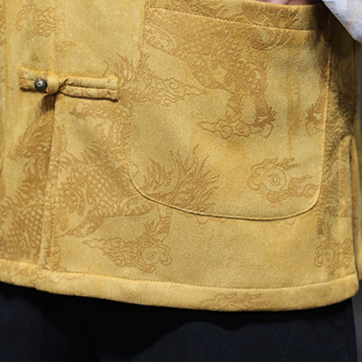 Buddha Stones Chinese New Year Kirin Print Frog-button Tang Suit Men's Jacket Shirt With Pockets - image 10