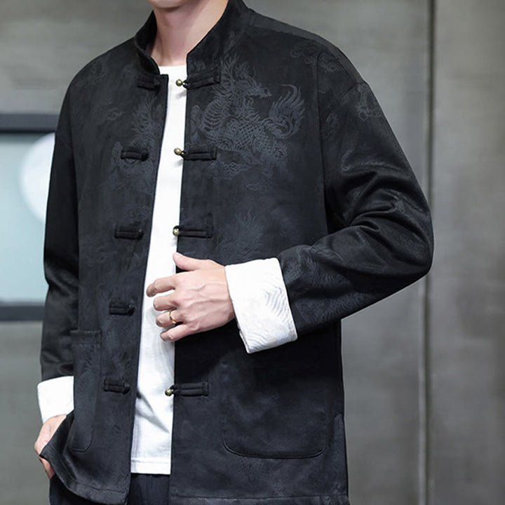 Buddha Stones Chinese New Year Kirin Print Frog-button Tang Suit Men's Jacket Shirt With Pockets - image 16