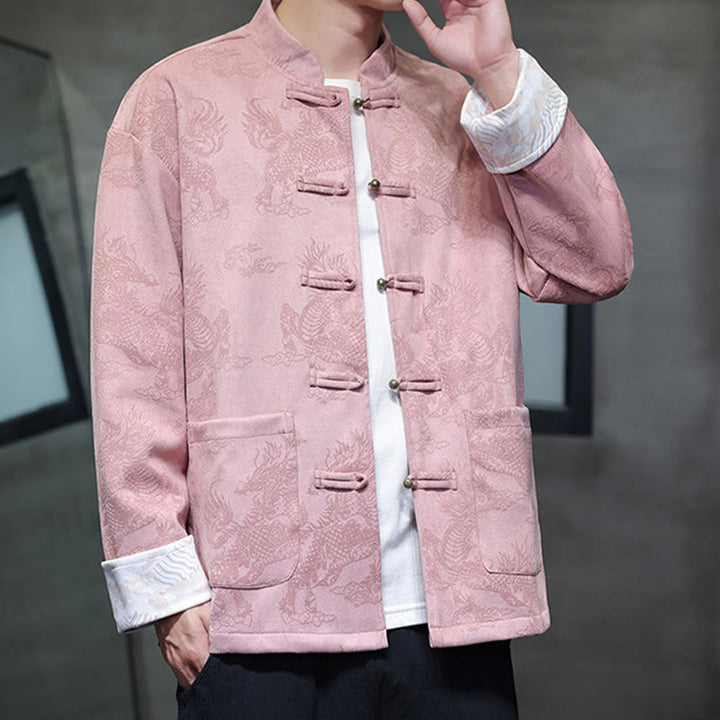 Buddha Stones Chinese New Year Kirin Print Frog-button Tang Suit Men's Jacket Shirt With Pockets - image 32