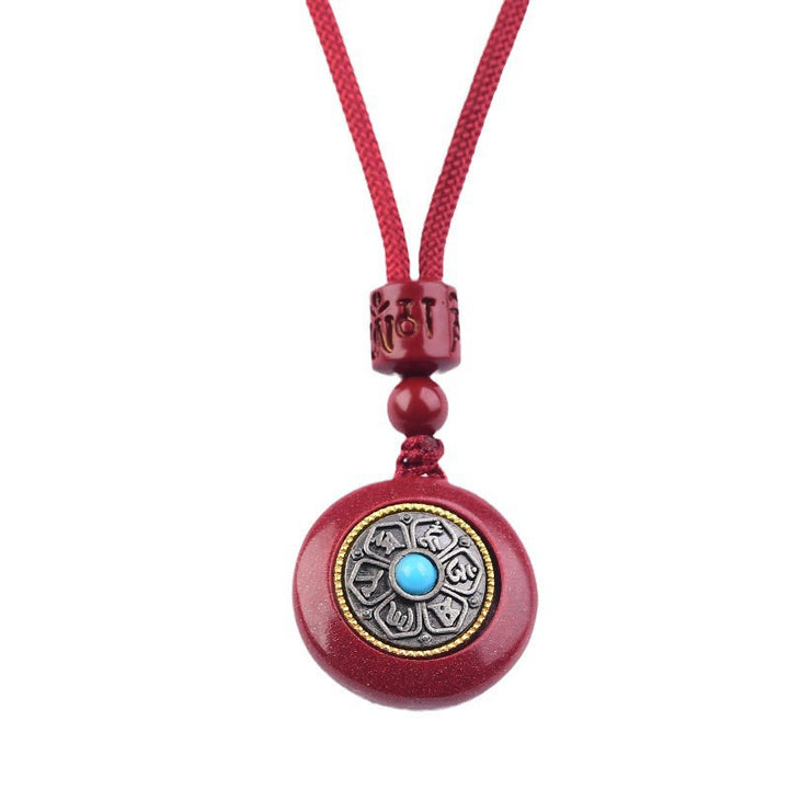 Buddha Stones Natural Cinnabar Six True Words 'Om Mani Padme Hum' Braided String Blessing Key Chain Necklace Pendant - image 8
