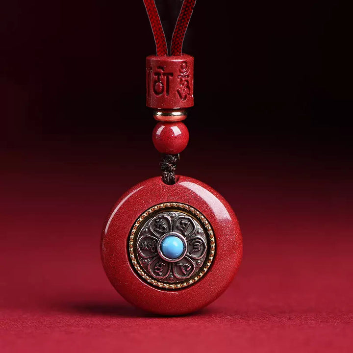 Buddha Stones Natural Cinnabar Six True Words 'Om Mani Padme Hum' Braided String Blessing Key Chain Necklace Pendant - Cinnabar Om Mani Padme Hum Necklace - image 0
