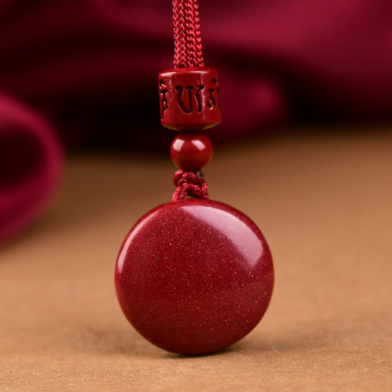 Buddha Stones Natural Cinnabar Six True Words 'Om Mani Padme Hum' Braided String Blessing Key Chain Necklace Pendant - image 3