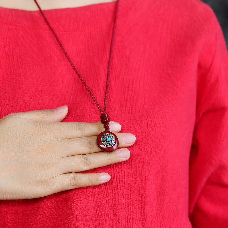 Buddha Stones Natural Cinnabar Six True Words 'Om Mani Padme Hum' Braided String Blessing Key Chain Necklace Pendant - image 7
