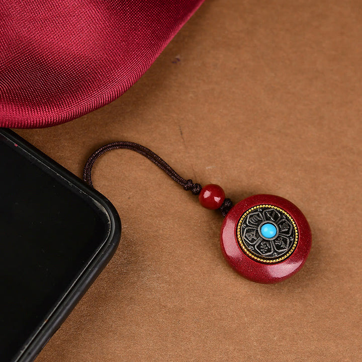 Buddha Stones Natural Cinnabar Six True Words 'Om Mani Padme Hum' Braided String Blessing Key Chain Necklace Pendant - Cinnabar Om Mani Padme Hum Phone Chain - image 10