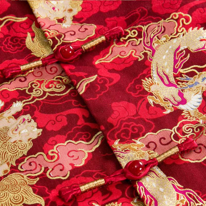 Buddha Stones Chinese New Year Golden Auspicious Clouds Frog-button Tang Suit Cotton Men's Jacket Shirt With Pockets - image 4