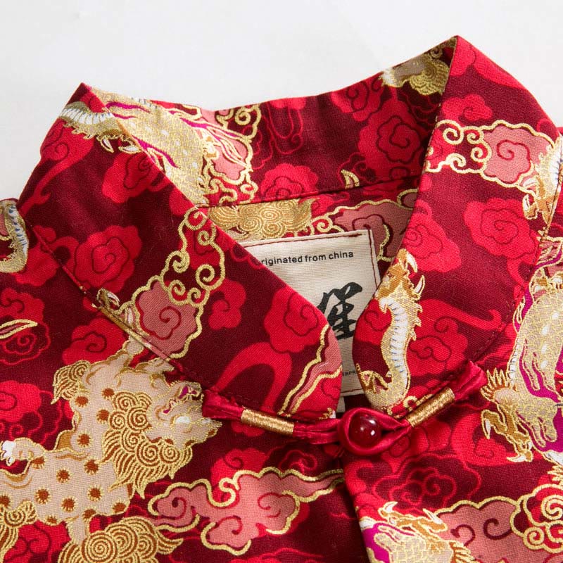 Buddha Stones Chinese New Year Golden Auspicious Clouds Frog-button Tang Suit Cotton Men's Jacket Shirt With Pockets - image 3