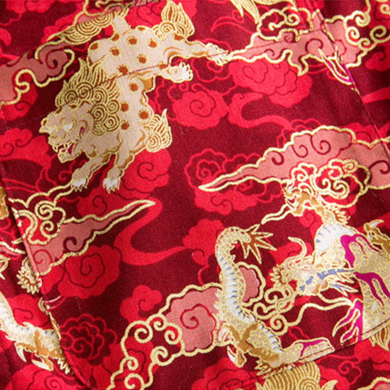Buddha Stones Chinese New Year Golden Auspicious Clouds Frog-button Tang Suit Cotton Men's Jacket Shirt With Pockets - image 5