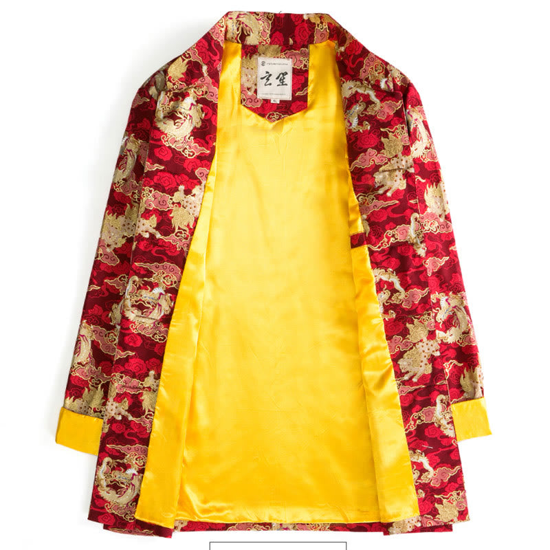 Buddha Stones Chinese New Year Golden Auspicious Clouds Frog-button Tang Suit Cotton Men's Jacket Shirt With Pockets - image 1