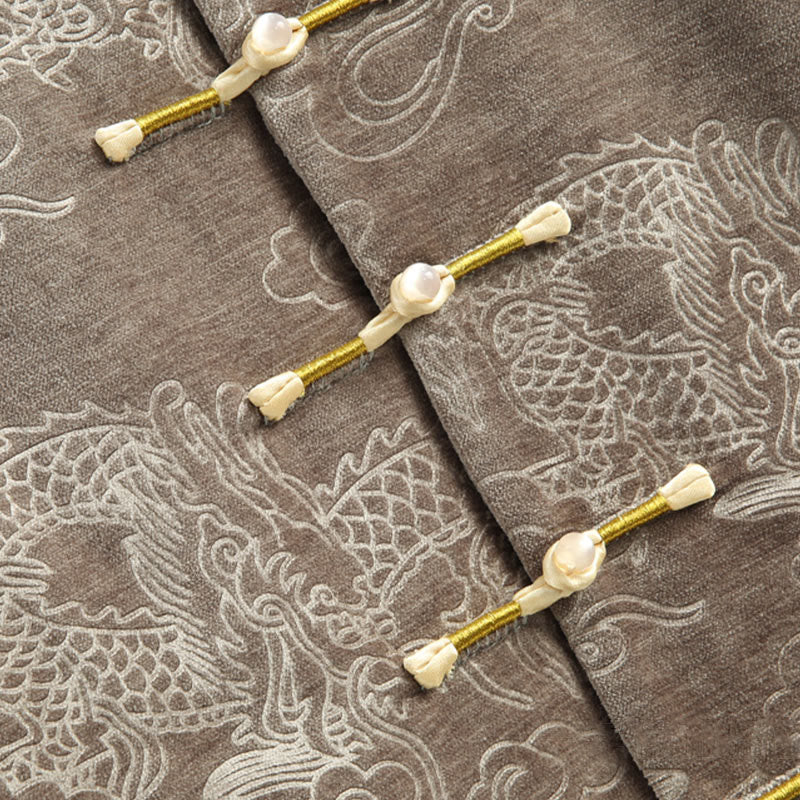 Buddha Stones Chinese New Year Dragon Auspicious Clouds Frog-button Tang Suit Men's Jacket Shirt With Pockets - image 4