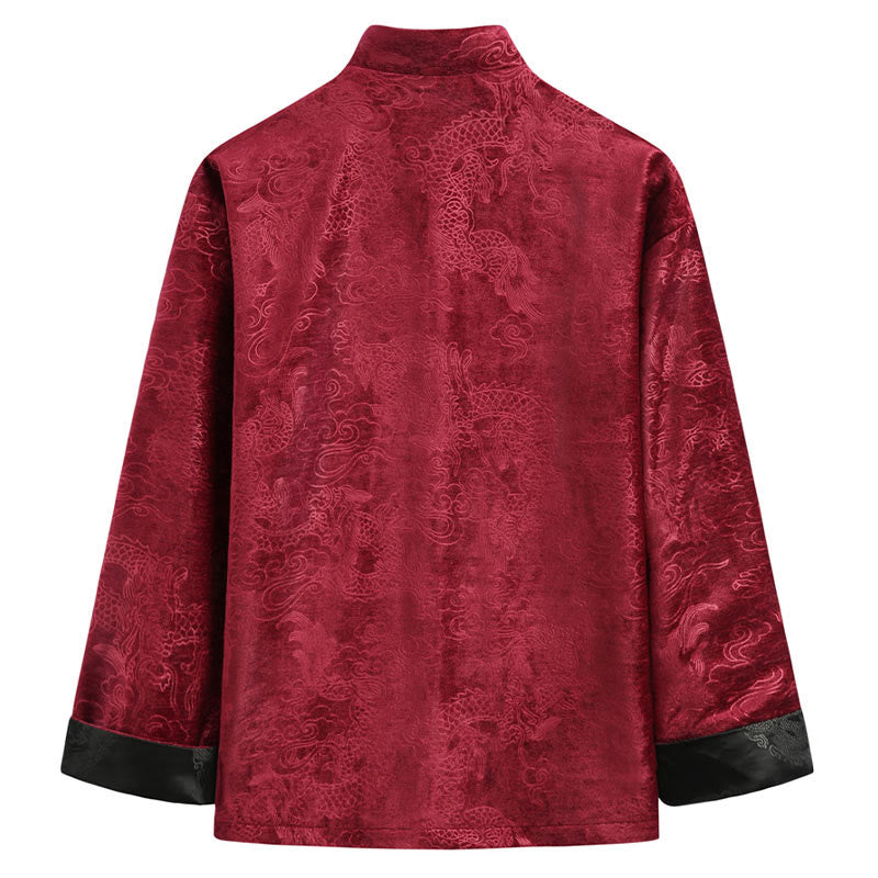 Buddha Stones Chinese New Year Dragon Auspicious Clouds Frog-button Tang Suit Men's Jacket Shirt With Pockets - image 13