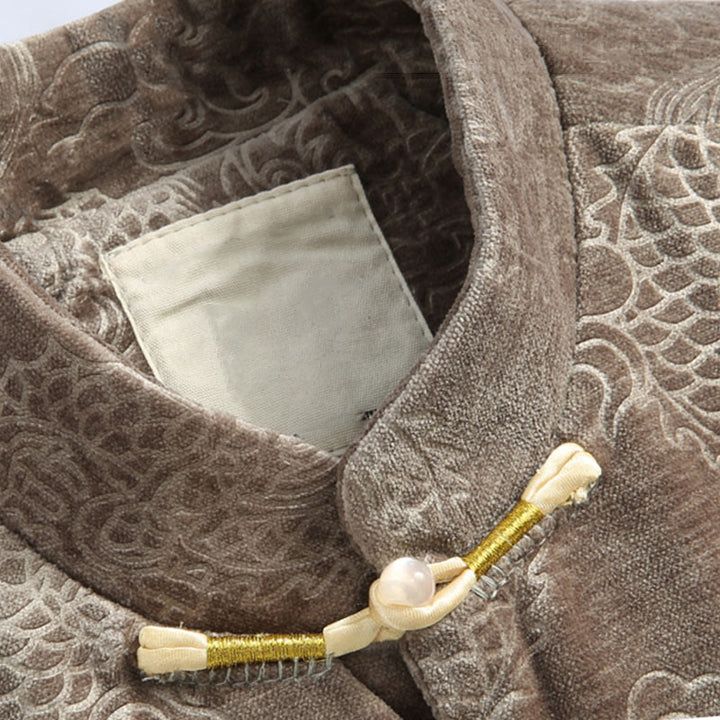 Buddha Stones Chinese New Year Dragon Auspicious Clouds Frog-button Tang Suit Men's Jacket Shirt With Pockets - image 2