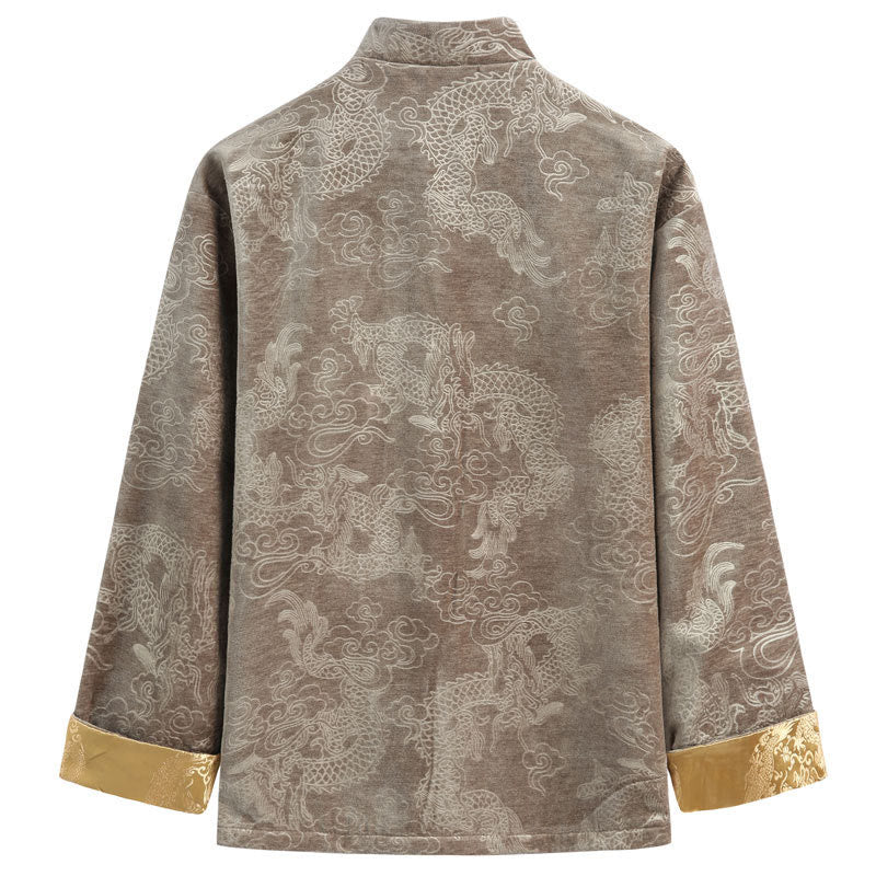 Buddha Stones Chinese New Year Dragon Auspicious Clouds Frog-button Tang Suit Men's Jacket Shirt With Pockets - image 1