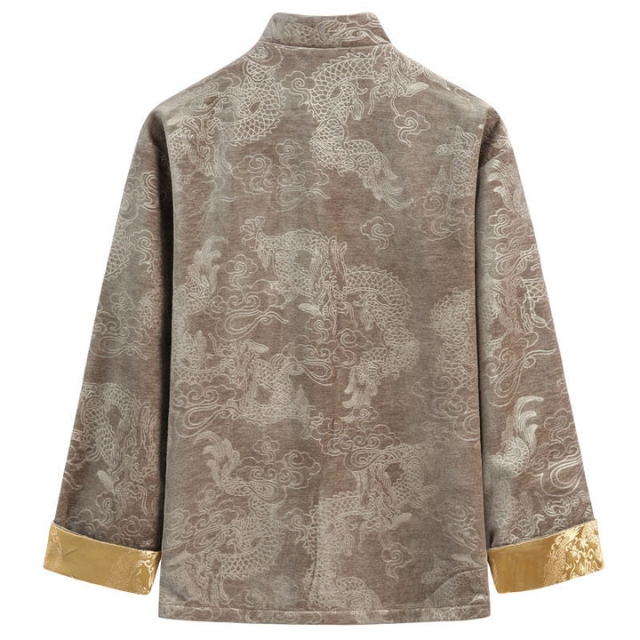 Buddha Stones Chinese New Year Dragon Auspicious Clouds Frog-button Tang Suit Men's Jacket Shirt With Pockets - image 1