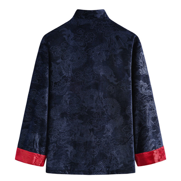 Buddha Stones Chinese New Year Dragon Auspicious Clouds Frog-button Tang Suit Men's Jacket Shirt With Pockets - image 11