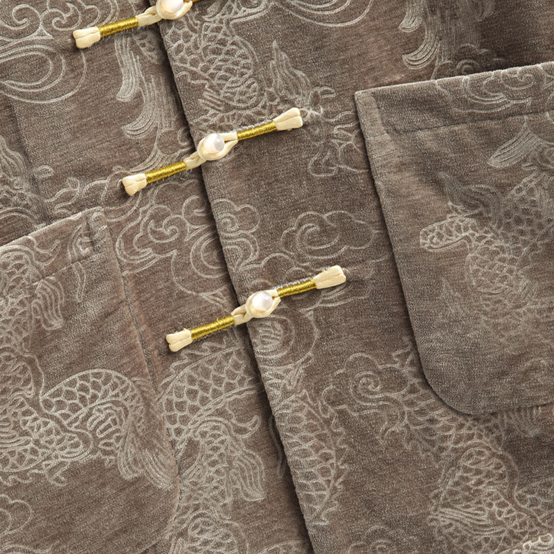 Buddha Stones Chinese New Year Dragon Auspicious Clouds Frog-button Tang Suit Men's Jacket Shirt With Pockets - image 5