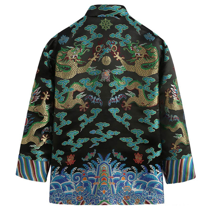 Buddha Stones Chinese New Year Dragon Embroidery Auspicious Clouds Frog-button Tang Suit Men's Jacket Shirt - image 13