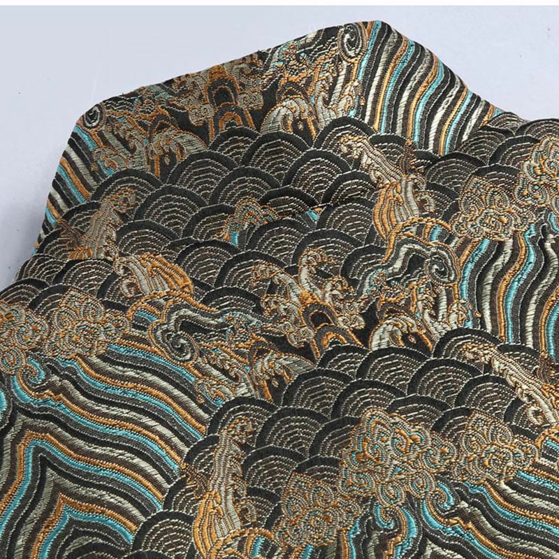 Buddha Stones Chinese New Year Jacquard Damask Seawater Pattern Frog-button Tang Suit Men's Jacket Shirt With Pockets - image 11