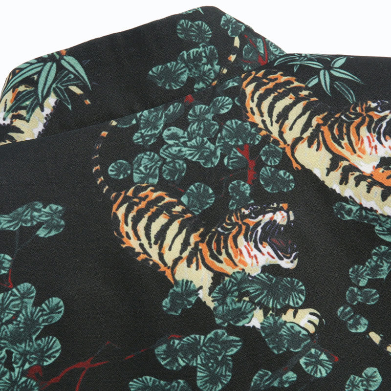 Buddha Stones Chinese New Year Forest Tiger Red Cuff Frog-button Tang Suit Men's Jacket Shirt With Pockets - image 5