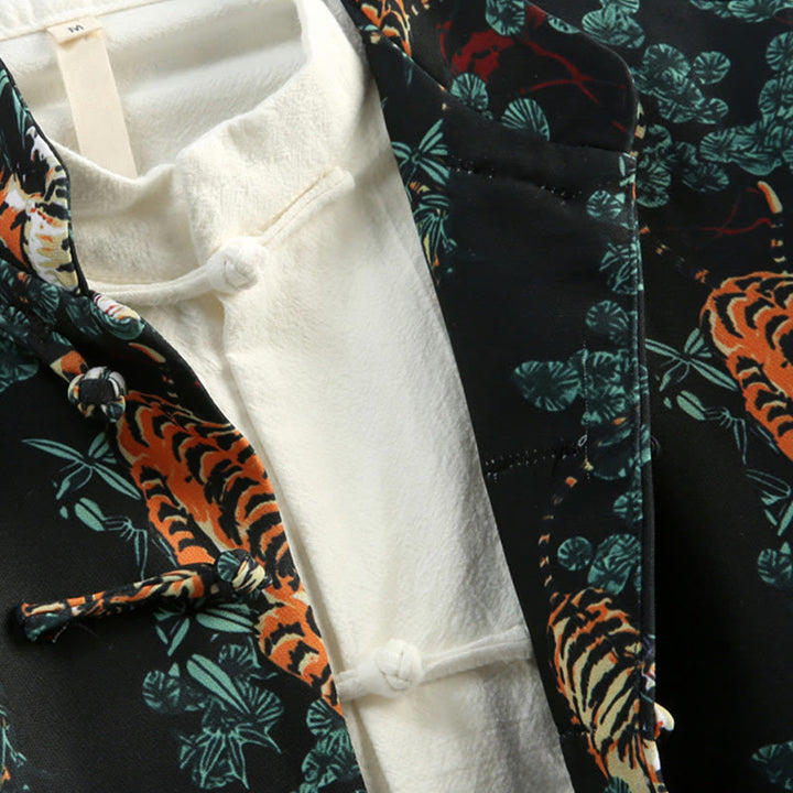 Buddha Stones Chinese New Year Forest Tiger Red Cuff Frog-button Tang Suit Men's Jacket Shirt With Pockets - image 3