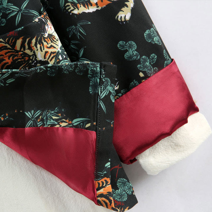 Buddha Stones Chinese New Year Forest Tiger Red Cuff Frog-button Tang Suit Men's Jacket Shirt With Pockets - image 7