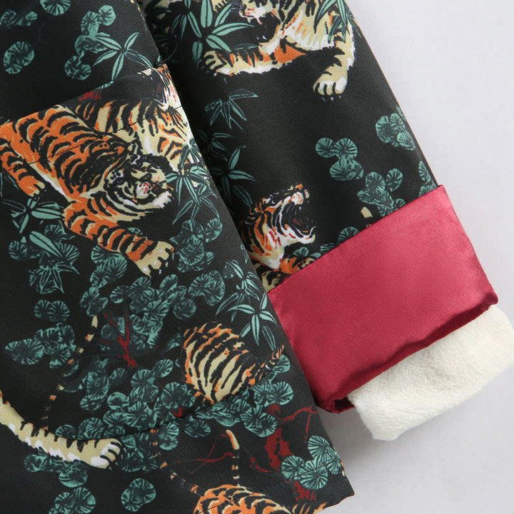 Buddha Stones Chinese New Year Forest Tiger Red Cuff Frog-button Tang Suit Men's Jacket Shirt With Pockets - image 8