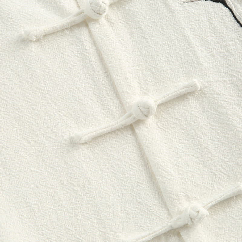 Buddha Stones Chinese New Year Crane Embroidery Tang Suit Hanfu Long Sleeve Top Pants Clothing  Cotton Linen Men's Set With Pockets - image 9