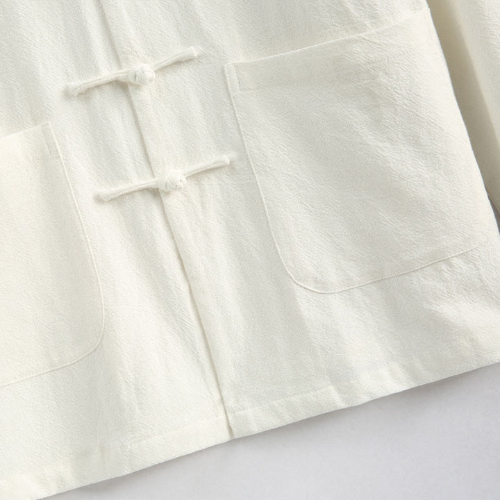 Buddha Stones Chinese New Year Crane Embroidery Tang Suit Hanfu Long Sleeve Top Pants Clothing  Cotton Linen Men's Set With Pockets - image 10