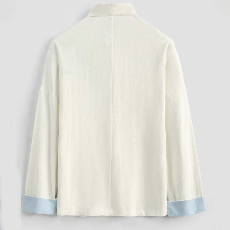 Buddha Stones Chinese New Year Crane Embroidery Tang Suit Hanfu Long Sleeve Top Pants Clothing  Cotton Linen Men's Set With Pockets - image 6