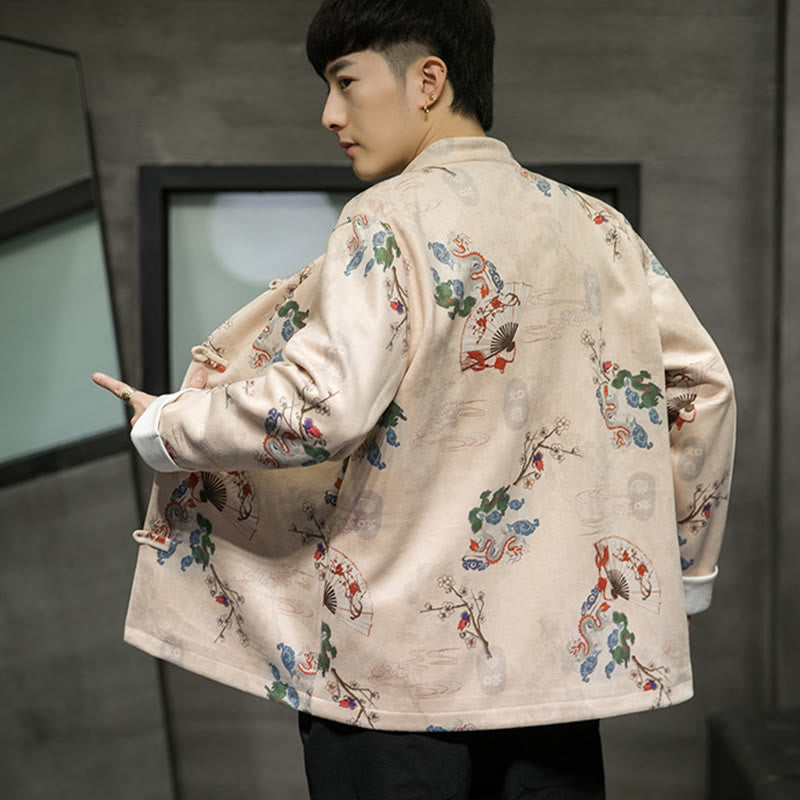 Buddha Stones Chinese New Year Clothes Flowers Dragon Fan Auspicious Clouds Frog-button Tang Suit Cotton Men's Jacket Shirt - image 14