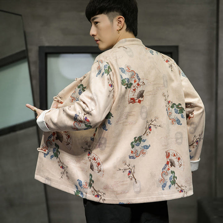 Buddha Stones Chinese New Year Clothes Flowers Dragon Fan Auspicious Clouds Frog-button Tang Suit Cotton Men's Jacket Shirt - image 14