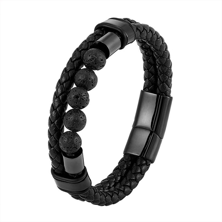Buddha Stones Lava Rock Frosted Stone Healing Leather Magnetic Buckle Bracelet - image 4