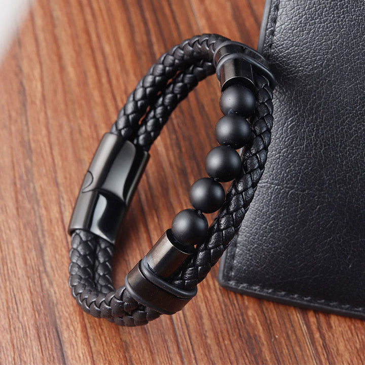 Buddha Stones Lava Rock Frosted Stone Healing Leather Magnetic Buckle Bracelet - image 10