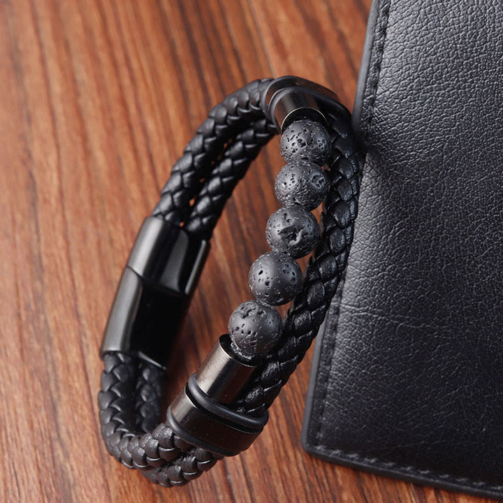 Buddha Stones Lava Rock Frosted Stone Healing Leather Magnetic Buckle Bracelet - image 3